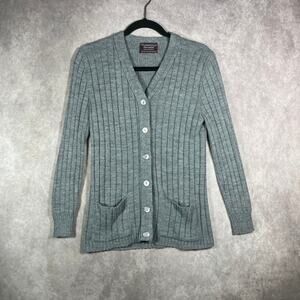Vintage Mademoiselle Knitwear Cardigan Sweater Womens S Gray Rib Knit‎ Academia